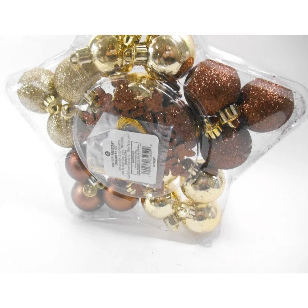 Christmas Ornament Set 24 Count Plastic Gold and Brown by Target